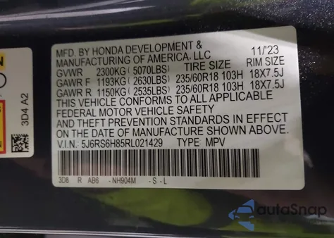 2024 Honda Cr-V Hybrid Sport-L from USA, damaged, VIN 5J6RS6H85RL021429